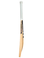 Side view of Trogon cricket bat with white grip and black stickers.