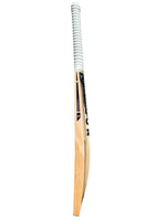 Side view of Trogon cricket bat with white grip and black stickers.