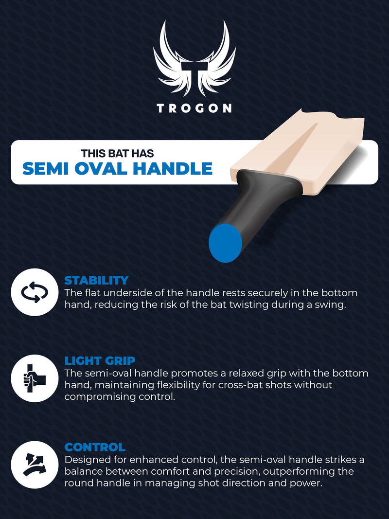 Trogon cricket oval handle description showing the benefits of using an oval handle on your cricket bat.