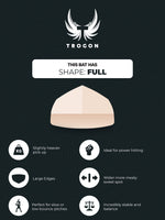Infographic showcasing a Trogon Cricket bat with a full profile and the benefits of a full profile cricket bat