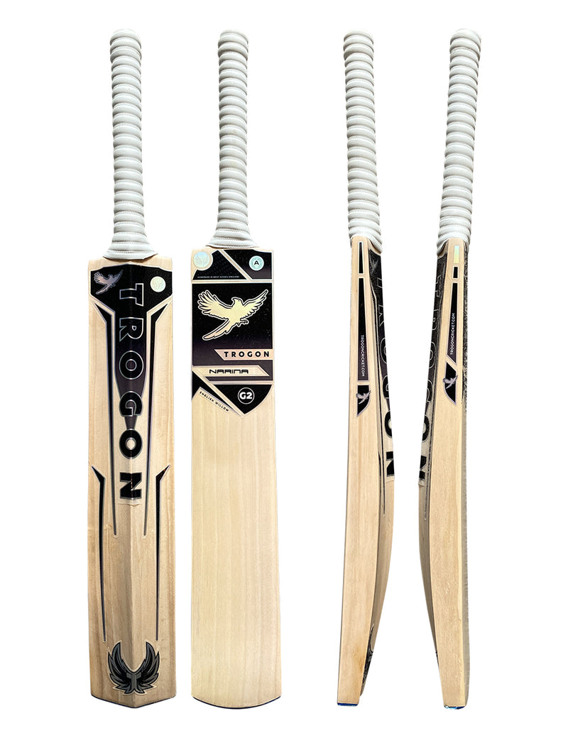 A grade 2 English willow cricket bat from Trogon Cricket.  A well balanced cricket bat with a middle going all the way to the toe.  This lovely cricket bat is  finished with a white grip and Trogon's black sticker set.